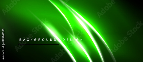Bright green abstract lines over black background. Modern design with glowing effect, suitable for digital projects.