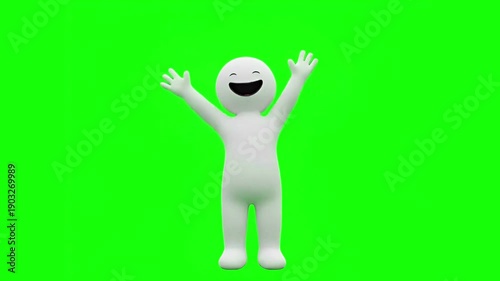3D Claymation Human Character Celebrating Happily with Raised Arms on Green Screen Cute Minimal Icon Style 4K Animation