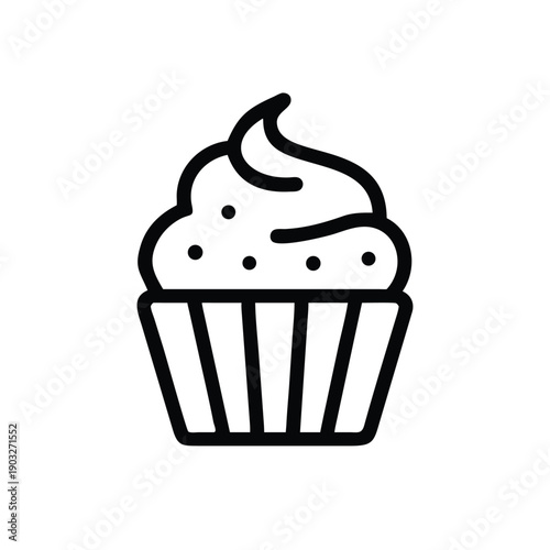 Stylized outline of a cupcake with a tiny heart illustration