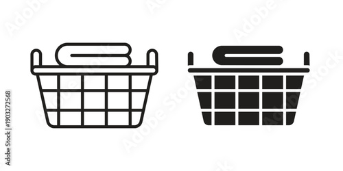 Laundry basket icon concept. Thin line symbol. Vector illustration isolated. Editable stroke.