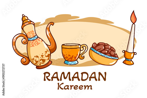 Celebrating Ramadan with traditional items and sweet treats in a serene setting