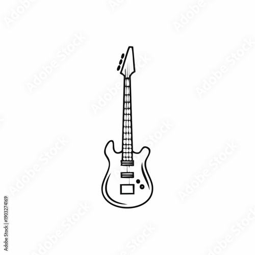 Sleek Black and White Graphic Representation of a Standard Electric Guitar Model, Emphasizing Musicality and Design