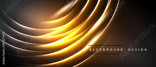 Abstract golden lines over dark background. Smooth curves create dynamic visual effect. Modern design element for projects.