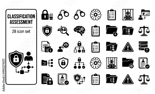 Classification Assessment Security-Level Custody-Classification Risk-Assessment Inmate-Categorization Classification-Criteria Vector Icon Set - Custody Classification