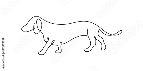 Minimalist continuous line drawing of a dachshund dog vector illustration