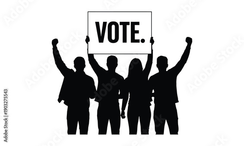 Group of diverse citizens holding vote sign during political activism