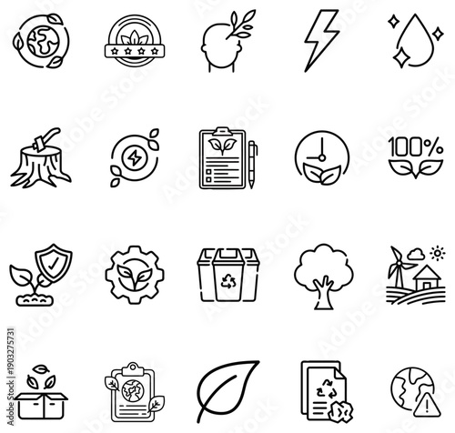 Collection of thin line representing environmental protection and sustainability concepts