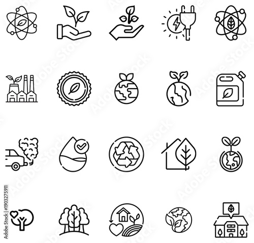 Collection of thin line representing environmental sustainability and nature conservation