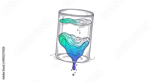 Vibrant abstract illustration depicting a dynamic gradient liquid pouring from a simple glass design