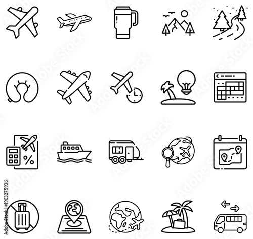 Collection of Travel and Transportation Airplane Ship Camper Globe and Luggage