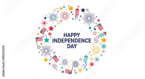 Happy Independence Day vector banner with patriotic icons and text, for social media or greeting card, Isolated on transparent background, png