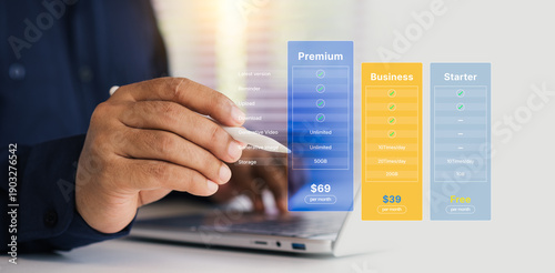 Billede på lærred SaaS pricing plan, subscription model, digital comparison table, user considerat