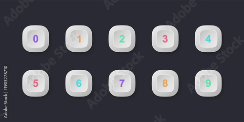 3d button icon set with number bullet point