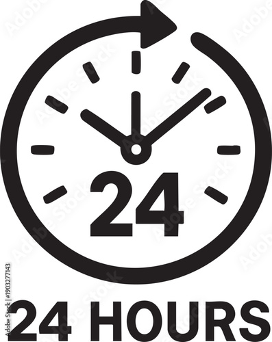 24 hours clock icon with 24 hours text logo symbol