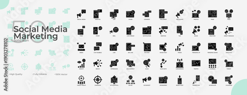 Social Media Marketing Solid Editable Icons set