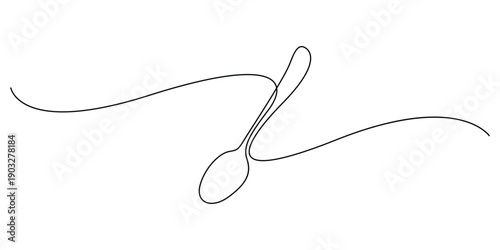 Continuous one-line drawing of a spoon  spoon icon  Abstract background drawn with one line vector illustration
