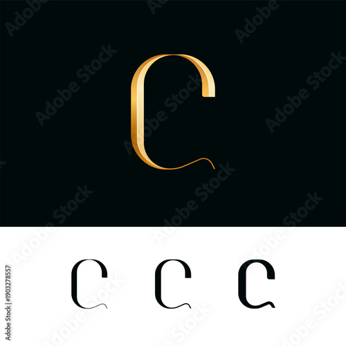 3d golden letter C for logo, including set of four different letters perfect for logotypes, vector illustration 10EPS