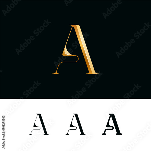 3d golden letter A for logo, including set of four different letters perfect for logotypes, vector illustration 10EPS