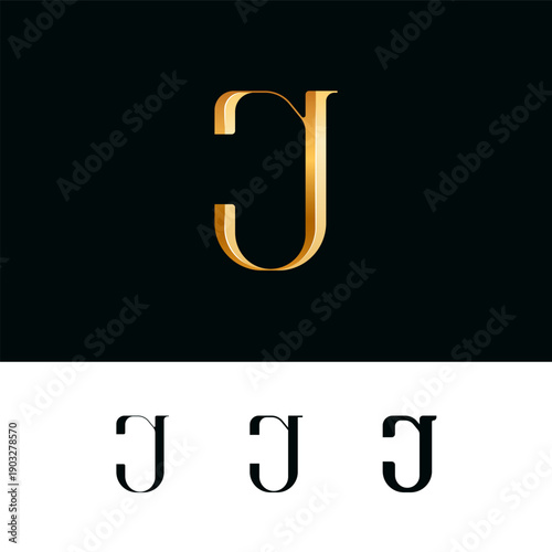 3d golden letter J for logo, including set of four different letters perfect for logotypes, vector illustration 10EPS