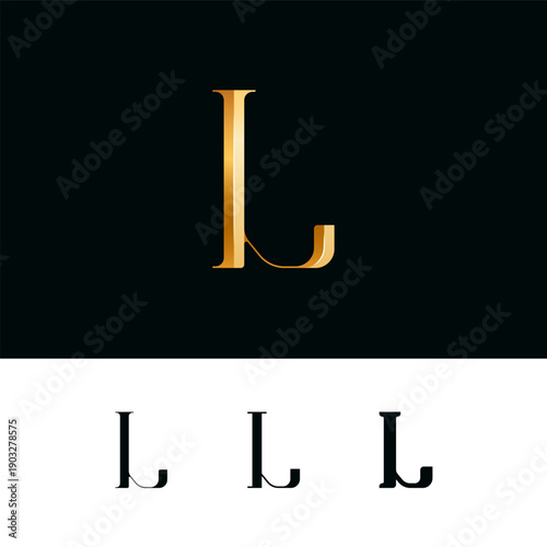 3d golden letter L for logo, including set of four different letters perfect for logotypes, vector illustration 10EPS