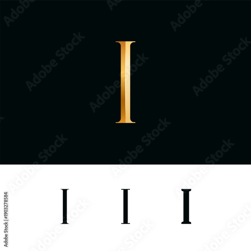 3d golden letter I for logo, including set of four different letters perfect for logotypes, vector illustration 10EPS
