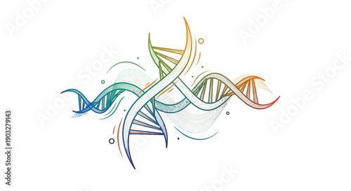 Vibrant Hand-Drawn DNA Helix Illustration Representing Genetics and Biotechnology Concepts