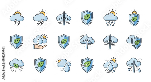 Weather forecast icons collection for climate and environment protection.