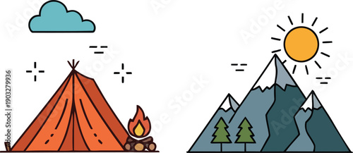 Simple illustration of an orange tent with a plus sign above it