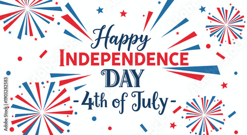 Happy Independence Day 4th of July vector illustration, patriotic firework explosion, stars and stripes, for banner or poster