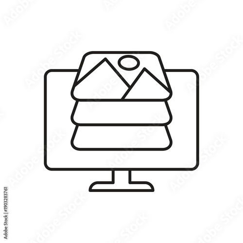 Digital Image Stack Monitor Line Icon