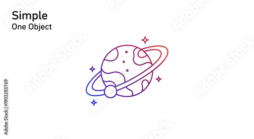 Stylish gradient line art illustration of a ringed planet in outer space surrounded by tiny stars