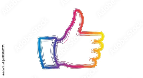 Colorful sketched thumbs up gesture representing like approval and social media engagement
