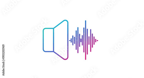 Gradient colorful sound icon with dynamic audio waves representing volume and music playback