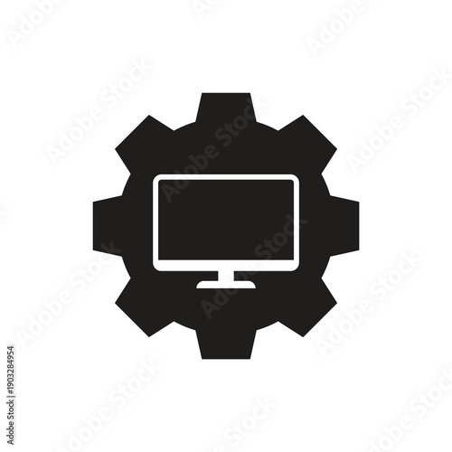 Solid system settings gear on computer monitor