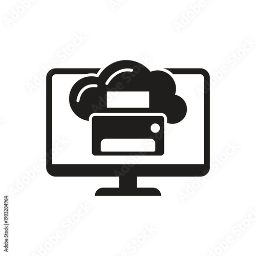 Wireless Cloud Printing Monitor Solid Icon