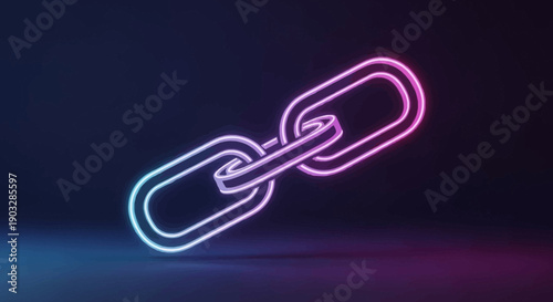 Vibrant neon chain link icon symbolizing digital connection, security, and future networks