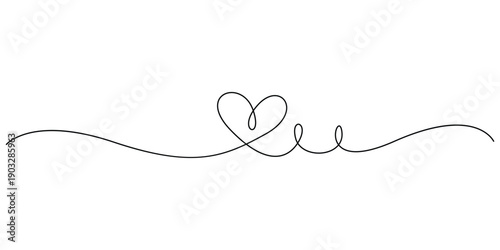 Heart hand drawn. Heart continuous one line drawing. Single contour heart for love design, Continuous one line drawing of abstract heart sign isolated flat vector illustration