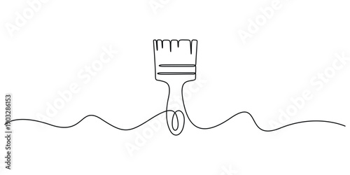 Continuous single line drawing of paint brush, Construction and repair. A wide paint brush vector illustration, Continuous one line drawing art flat doodle painting with brush