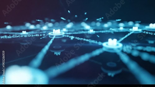 Glowing nodes connected by digital chains, abstract technology