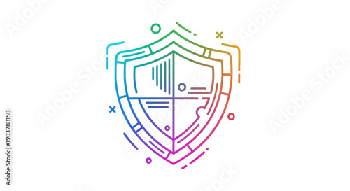 A vibrant rainbow gradient shield icon symbolizing robust digital security and data protection