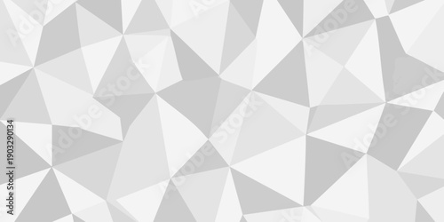 Geometric pattern of triangles forming a mosaic in shades of gray on a white surface viewed from directly above