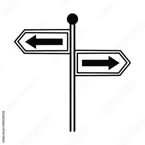 Vector directional signpost with two arrows, one pointing left and one right, isolated on transparent background, png