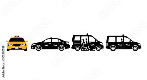 Various Taxi Vehicles Including Accessible Options.