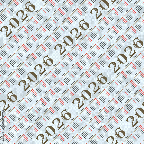 Seamless pixel background with calendar for a year 2026.