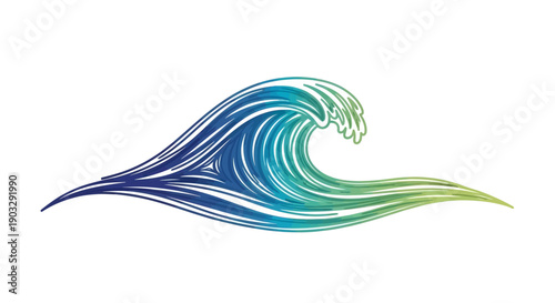 Dynamic ocean wave illustration with vibrant blue and green gradient hues capturing natural water