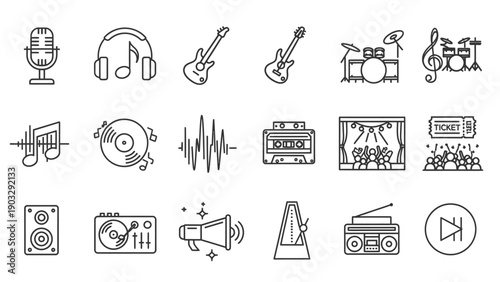 Music and Audio Equipment Icons Set.