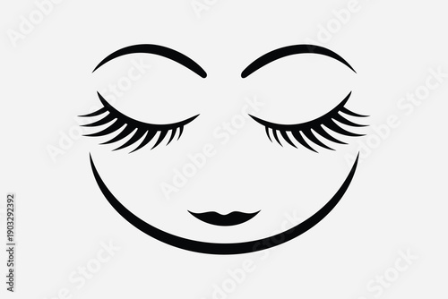 A stylish vector illustration of a glamourous woman face featuring bold black makeup, elegant eyelashes, and red lips to create a modern fashion icon look for beauty and cosmetic design