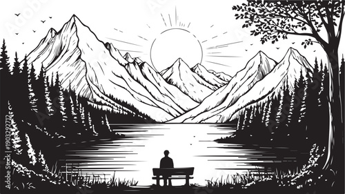 Moonlit River Valley Coloring Page
