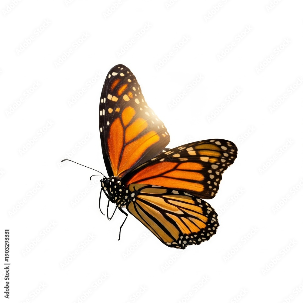 Fototapeta premium Monarch Butterfly Close Up with Orange and Black Wings on White
