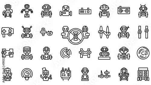 Robot Technology Icons Line Style.